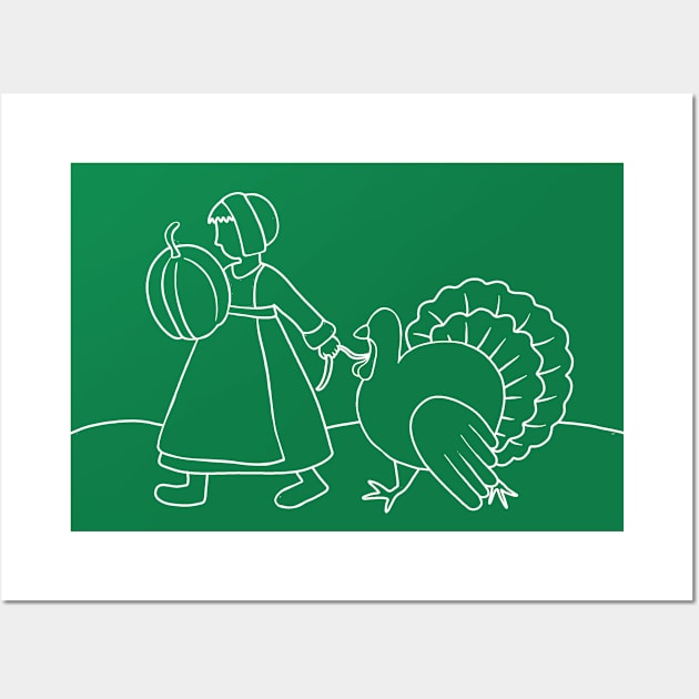 Thanksgiving Pilgrim and Turkey Wall Art by valentinahramov